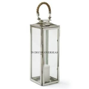 Premium Quality Wooden And <b>Glass</b> Made Candle Holder <b>Lantern</b> With Silver Shiny Polished Metal Top Lid And Handle From India - Product Image 6