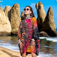Robe kaftan de plage mini tie-dye bohème couleur bonbon pour femme, 100% coton biologique, col halter, écologique, respirante, lavable