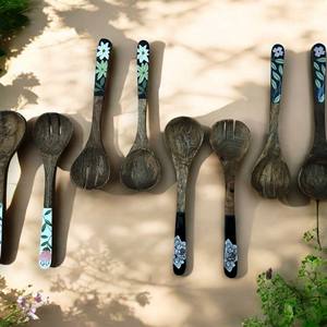 Ensemble de service à salade en bois d'acacia, bois naturel avec 2 spatules, ustensiles durables faits à la main - Product Image 6