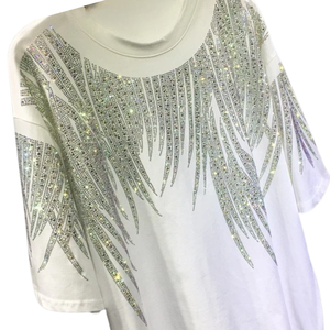 เสื้อยืดประดับพลอยเทียมสีขาวสุดหรูเสื้อยืดดีไซน์คริสตัลโอเวอร์ไซส์สำหรับทุกเพศโลโก้ผลิตตามสั่ง - Product Image 3
