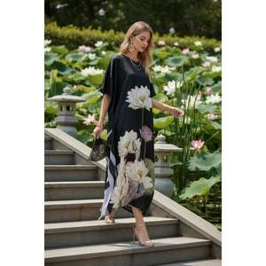 Women Customized Color Floral Printed Eco-Friendly Washable Floor-Length Kaftan <b>Dress</b> Elegant Regular Fit Resort Wear - Product Image 3