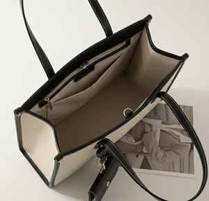 <b>Canvas</b> Vintage Fashion Tote <b>Bag</b> Women Two Shoulder Straps Large Work Purse Beige Black Coin Pouch <b>Laptop</b> Satchel Water Resistant - Product Image 2