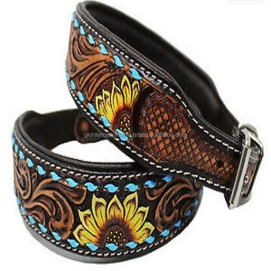 Collier en cuir matelassé à la main pour chien, de 8mm d'épaisseur, robuste, à motif floral, unique et élégant, matériel en acier inoxydable résistant à la rouille - Product Image 5