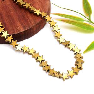 Perles d'hématite naturelles dorées en forme d'étoile 8mm 65 pièces, fil de pierres précieuses métalliques pour la fabrication de bijoux, vente en gros et en vrac - Product Image 1