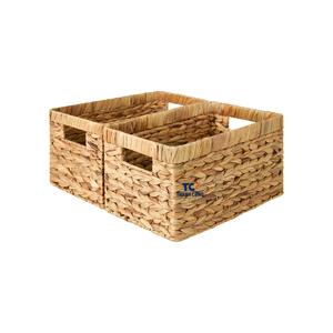 Cestas rectangulares tejidas a mano con asas integradas, cestas de jacinto de agua - Product Image 1