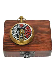Hải lý cổ điển điện báo Đồng hồ bỏ túi với hộp gỗ đồng thau vàng quay số chuỗi tàu thuyền nhỏ đồng hồ bỏ túi từ Ấn Độ