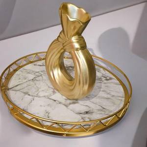 Plateaux de service en marbre et métal Cadeau de pendaison de crémaillère Magnifiquement fabriqué à partir de fournisseur indien Pièce de fantaisie - Product Image 3