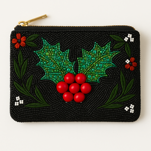 Porte-monnaie artisanal vintage noir de minuit, entièrement perlé, résistant à l'eau, écologique, pochette de vacances, orné à la main, festif - Product Image 5