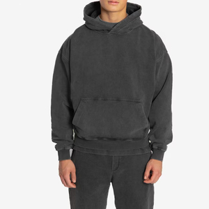 Sudaderas con capucha holgadas de peso pesado con bordado personalizado para hombre, nuevo diseño, Sudadera con capucha desgastada elegante de gran tamaño con bolsillo frontal - Product Image 1