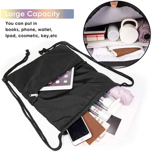 Custom Calico Printing Large Nylon String Cinch Gym Polyester Drawstring Sports <b>Backpack</b> Zipper <b>Promotional</b> Shopping Bag - Product Image 6