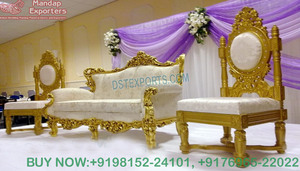 Ensemble de canapé en bois sculpté lourd pour les étapes de mariage asiatique fabricant d'ensemble de canapé en bois pour la scène de mariage - Product Image 5