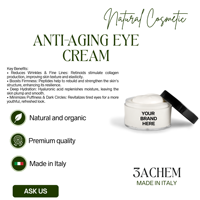 Krim Mata Anti-Kerut Peptida dari Produsen Italia 15ml Label Pribadi 100% Asam Hialuronat Organik Peptida Vegan Bernutrisi