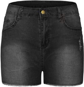 Shorts en jean vintage taille haute slim pour femmes, respirants, séchage rapide, écologiques, délavés foncés, effet usé, prix de gros - Product Image 6