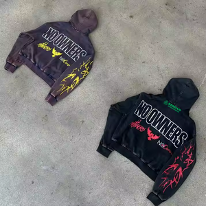 OEM qualité supérieure hommes sérigraphié sweats à capuche avec fermeture éclair et décoloration sweats à capuche personnalisés vintage lavé en détresse broderie sweat à capuche - Product Image 5
