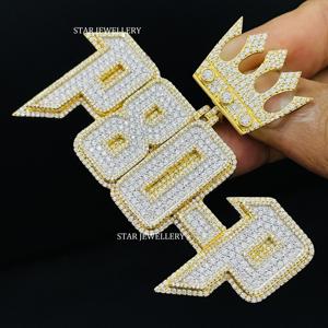 Pendentif Lettre Unisexe Personnalisé en Or 10K Sertie de Diamants de Laboratoire Taille Ronde Brillante Style Hip Hop - Product Image 4