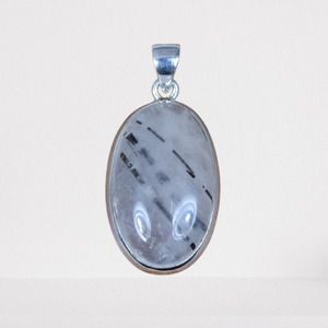 Pendentif de mode rutile noir pendentif en argent Sterling 925 pendentif en pierres précieuses forme ovale pendentif de créateur cadeau pour ses bijoux faits à la main - Product Image 1