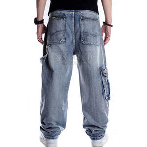 Jean baggy décontracté avec style décontracté et tissu durable Jean baggy avec bord brut et aspect délavé vintage - Product Image 2