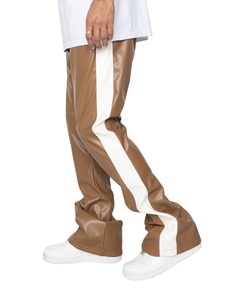 Top Quality Leather Sweat <b>Pants</b> Printing Casual <b>Pants</b> With <b>White</b> Side Stripes Flared <b>Pants</b> With Custom logo Made By RAM Industry - Product Image 3