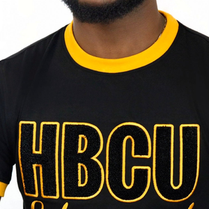HBCU éduqué Chenille Tee noir or garniture grec vie vêtements collégiale fierté hommes coton sonnerie chemise personnalisée en gros - Product Image 6