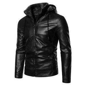 Chaqueta de PU para hombre, informal, cálida, de cuero para motocicleta, con capucha de forro polar, a la moda, para invierno. - Product Image 5