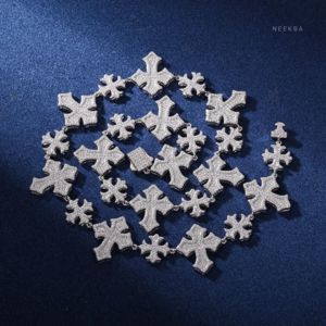 S925 Moissanite Diamond Pave Royal <b>Cross</b> Link Chain - Luxury Iced Out <b>Necklace</b>, Diamond Tester Pass Hip Hop Statement <b>Necklace</b> - Product Image 2