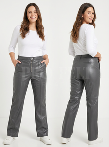 Pantalon en cuir sur mesure en gros, style tendance, vêtements de soirée, fermeture éclair, ceinture à la taille, pantalon en cuir droit ajusté pour femmes - Product Image 5