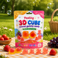 Groothandel Halal BRC Peeling 3D Kubus Dierlijke Gummy Candy Op Maat Gemaakte Fruit Smaken Echte Fruit Sap Vulling Suiker 100g Zakje OEM