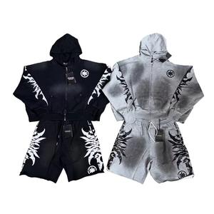 Sudadera con capucha y pantalones cortos con patrón sólido, conjunto de pantalones cortos y Sudadera con capucha, logotipo personalizado para hombre, ropa deportiva de 2 piezas, conjunto de chándal y pantalones cortos - Product Image 4