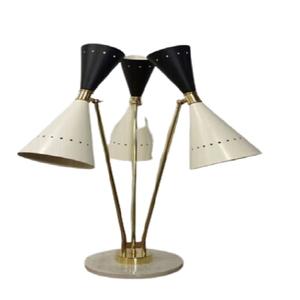 Lampe de table Diabolo italienne vintage des années 1950 avec base en marbre noir et blanc LED pour alimentation électrique de chambre de ferme - Product Image 2