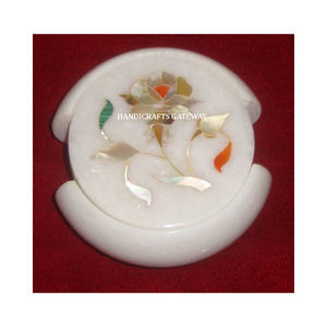 Ensemble de sous-verres en marbre blanc fait main, magnifiquement incrustés, très demandés, à utiliser sur les verres, pour la maison, la cuisine et les restaurants. - Product Image 1