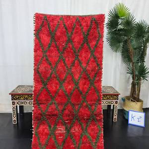 Red Color Carpets With Dark Green Color Zigzag Pattern Carpets for Hand Block Print Pattern Designer Carpets for Home Decor - Product Image 4