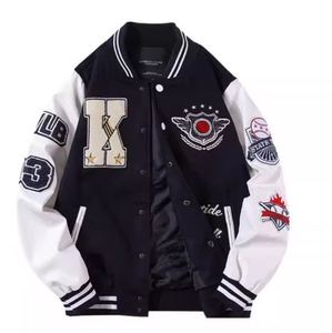 Custom 100% Cotton PU Leather Sleeve <b>Varsity</b> <b>Jacket</b> for Men Oversized <b>Vintage</b> Letter Chenille Embroidery Stand Collar Front Logo - Product Image 5
