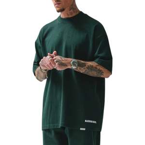 Camiseta universitaria de gran tamaño verde 300 GSM algodón de peso medio Jersey ajuste relajado Boxy hombro caído costilla cuello Vintage atletismo - Product Image 4