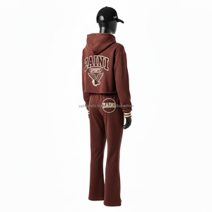 Survêtement en molleton de coton pour femmes, tissu brossé doux 320 GSM, sweat-shirt marron foncé, pantalon large, survêtements avec logo personnalisé, taille plus - Product Image 5