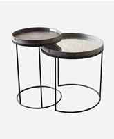 Ensemble de tables d'appoint rondes modernes réglables avec cadre en fer doré et plateau en bois, meubles de salon pour usage domestique