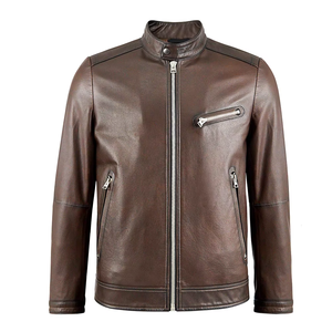 Veste pour homme en cuir de vache véritable Manteau simple et décontracté en marron pour le printemps et l'automne Veste en cuir de haute qualité - Product Image 1
