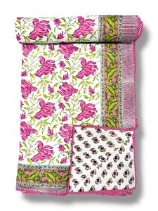 Beautiful Luxury Cotton <b>Quilted</b> <b>Quilt</b> Hand Block Printed Floral Design Washable for Home <b>Bedding</b> Decor Hotel Colorful Floral - Product Image 2
