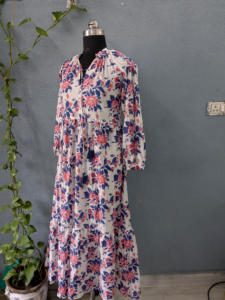 Robe indienne en coton Voile imprimé bloc à la main pour femmes tenue décontractée formelle florale élégante pour le printemps automne écologique - Product Image 6