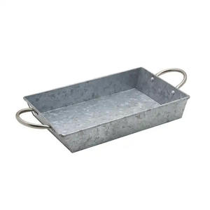 Plateau de service rectangulaire en métal galvanisé avec poignées pour table à manger, maison et mariage, plateaux de service pour aliments et boissons - Product Image 2