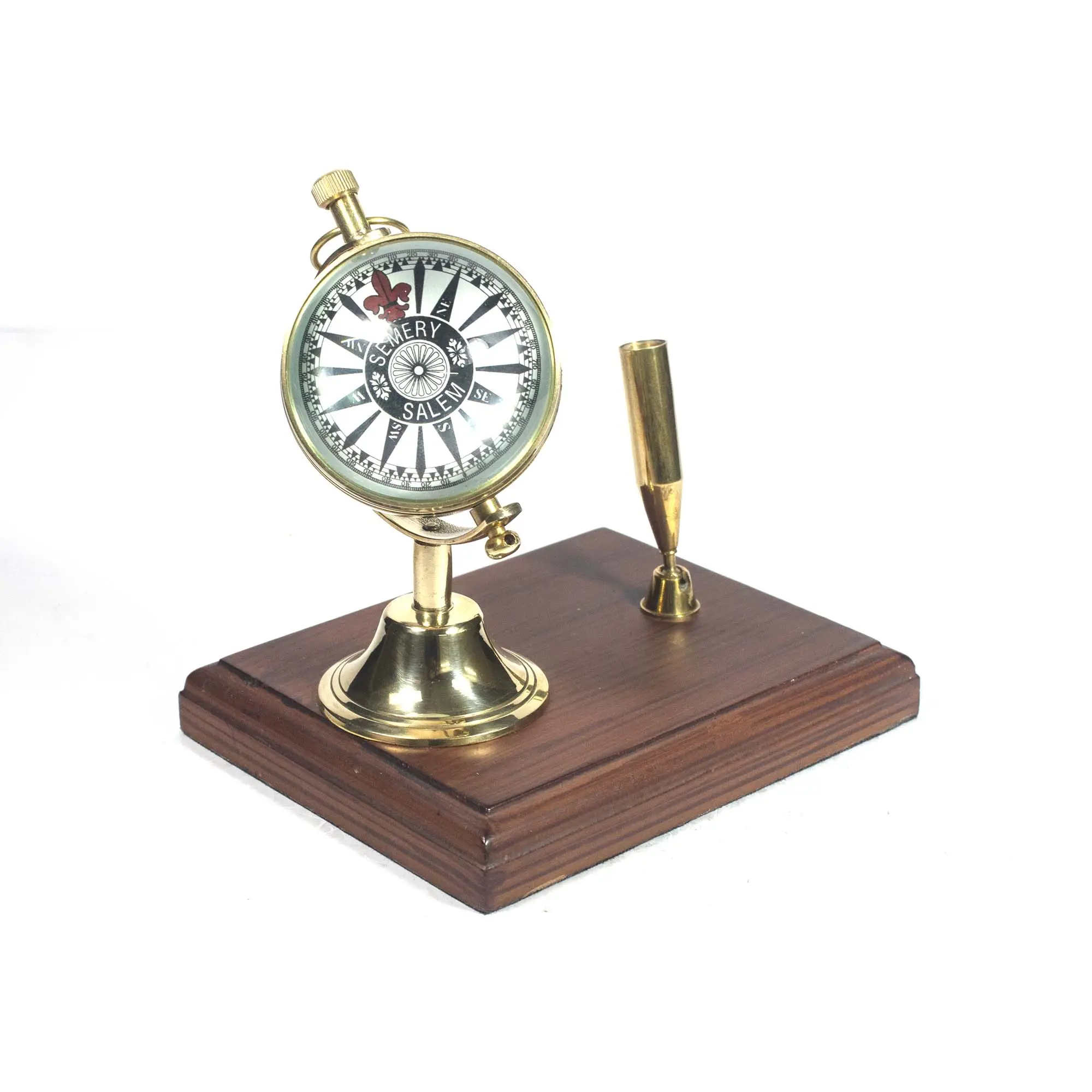 Reloj de mesa de escritorio analógico con peso de papel vintage náutico de latón con portalápices, decoración de regalo para el hogar y la Oficina, reloj de escritorio Retro
