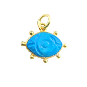 Turquoise Evil Eye Pendant Gold Vermeil Marquise Shape Carving Gemstone December Birthstone Necklace Charm Wholesaler Supplier