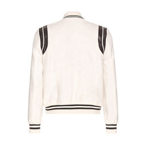 Chaqueta de béisbol personalizada unisex para hombre abrigo universitario de lana de invierno con cuello levantado y mangas de cuero diseño de retazos talla XL - Product Image 3