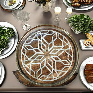 Bandeja para Servir Chocolate de Madera de Acacia Estilo Árabe de Ramadán con Incrustaciones de Nácar, Hecha a Mano, Tamaño Personalizable, Decoración del Hogar - Product Image 4
