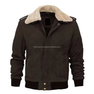 Ready Stock <b>Brown</b> Suede Leather <b>Jacket</b> <b>for</b> Men Bomber Style Flight Shearling Winter Outerwear <b>for</b> Urban Outdoor Comfort - Product Image 1