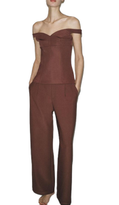 กางเกงขายาวสีน้ำตาลคุณภาพสูงสำหรับสตรีได้รับการออกแบบมาเพื่อโอกาสพิเศษให้ความสบายสูงสุด - Product Image 2