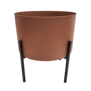 Productos inteligentes Maceta redonda con soporte negro fijo Hierro Textura rústica Metal Tamaño estándar Decoración de jardín para piso Sala de estar - Product Image 1