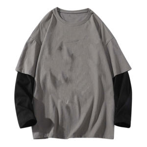 Camiseta de algodón 100% para hombre, holgada, de doble capa, estampada, estilo callejero, con hombros caídos, de gran tamaño, suave y cómoda - Product Image 1