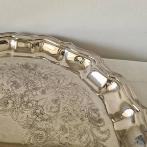 Plateau de service de mariage vintage rond en aluminium/plaqué argent, déserts, bonbons, plateau à bijoux, décoration d'intérieur, excellent cadeau - Product Image 2