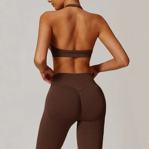 Purple Yoga Set 2 Piece Racerback Crop Top High Waist Full Length <b>Leggings</b> Seamless Spandex Polyester Women's Activewear - Product Image 5
