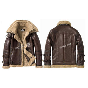 Veste de Moto en Fourrure pour Homme en Cuir de Mouton Vintage Bomber Double Col Remplissage Chaud Manteau de Motard d'Hiver - Product Image 1